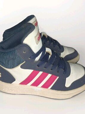 Adidas Hoops 2.0 Mid Cloud White/Scarlet/Navy Blue Kids Size 11K